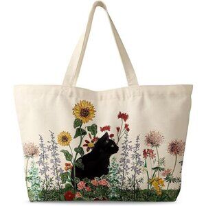 Large Tote Bag for Women Grass Cat